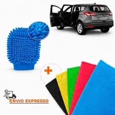 Kit de Lavagem Carro Moto Luva De Limpeza Automotiva + 5 Panos Microfibra Absorvente Toalha Multiuso