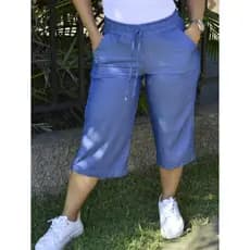 panta cur Feminina chambray de  Cintura Alta elastico na cintura