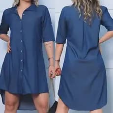 Chemise Jeans Feminina Elegante Chambray Manga 3/4 Fecho em Botões Disponível nos M, G e GG  G1