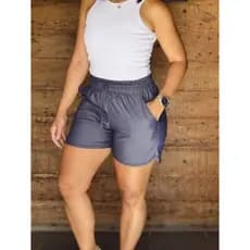 Short Feminina de chambray  Elastico na Cintura com LISO