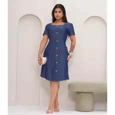 Vestido Midi Feminino  Jeans Botões e Bolsos Moda Evangélica feito do tegido  chambray