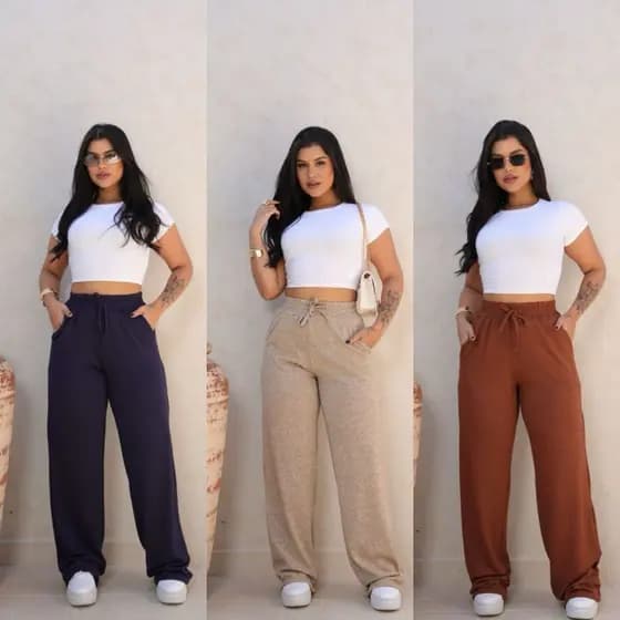 Calça pantalona  de Lanzinho feminina cintura alta com bolso inverno