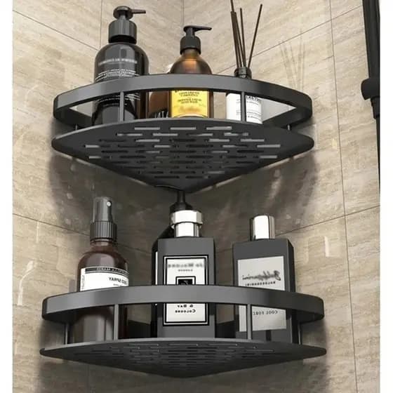 Kit 2 Prateleira Canto Suporte Pendura Banheiro Organizadora  Rack Produtos Porta Shampoo