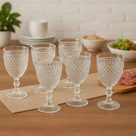 Jogo 6 Taças Vidro Drinks Coquetel Jarra Recipiente Kit Mesa Elegante Copo Bebida Água Suco Vinho