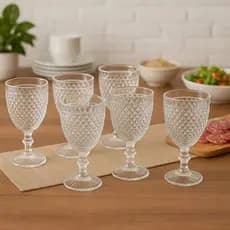 Jogo 6 Taças Vidro Drinks Coquetel Jarra Recipiente Kit Mesa Elegante Copo Bebida Água Suco Vinho
