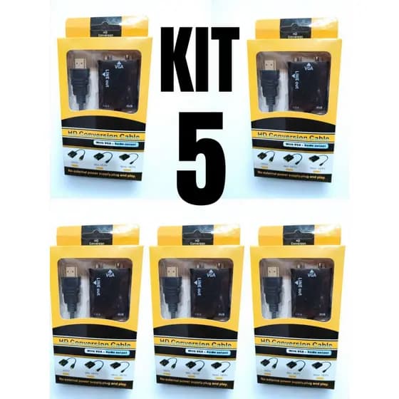 Kit Atacado 5/7 Cabo Conversor Adaptador Hdmi Para Vga Com Saída P2 Áudio