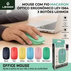 Mouse com Fio USB Lehmox LEY-1564 Óptico Ergonômico 3 Botões Macaron para PC Notebook Office