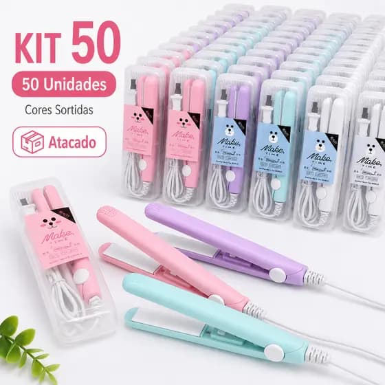 Kit 30/40/50 Mini Chapinha Prancha De Bolsa Portátil Cabelo Bivolt Estojo