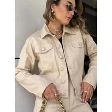 Jaqueta Sarja Jeans Básica Botões Encapado Moda Feminina Tendência Da Moda Novo