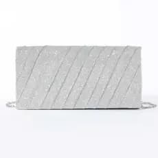 Bolsinha Prata de Festa com Glitter e Alça de Corrente – Bolsa Básica de mão para Casamentos Cluth Madrinhas