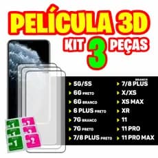 Kit 3 Películas 3D Vidro IPhone  5G/5S 6G 6 PLUS 7G 7/8 PLUS X XR XS XS MAX 11 PRO MAX