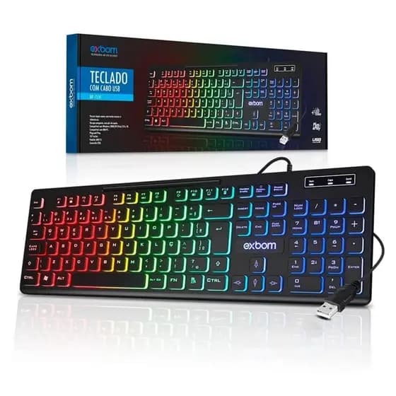 Teclado Gamer LED USB ABNT2 com Teclado Numérico Multimídia PC Notebook - BK-155C -  Exbom