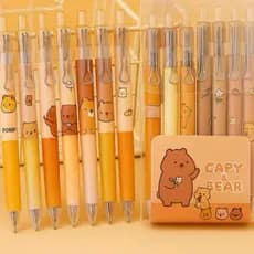 Caneta Capivara Retrátil | Kit 2/4/6/8 | Esferográfica Escrita Macia Click Papelaria Fofa Escolar