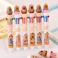 Kit 6 Caneta Capivara Multicolorida 10 Cores Esferográfica 0,5mm Papelaria Fofa Kawaii Escolar