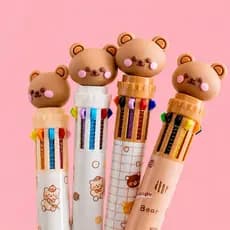 Caneta Fofa 10 Cores 0,7mm Caneta Escolar Urso Coca Multicolorida Modelo Kawaii Lembrancinha Estudos