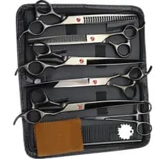 7 PCS Pet Tesoura De Corte De Cabelo, Galvanizado Preto  Tesoura De Corte De Cabelo Set para  Groom