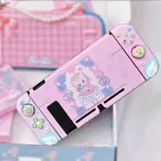 Capa Protetora Rosa Lolita Cat Series Para Nintendo Switch NS/OLED/2 Joy Con Com 4 Peças De Tampas De Polegar