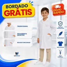 Jaleco Infantil Unissex - BORDADO GRÁTIS - Fantasia, Laboratório Escolar, Médico, Veterinário, Cientista