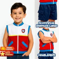 Conjunto Fantasia Ryder Patrulha Canina | BERMUDA E COLETE | Aniversário da Patrulha Canina, Festa |ENVIO IMEDIATO