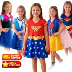 Fantasia Menina Vestido Princesa Frozen Maravilha Neve Batman 1 a 8 Anos Envio Imediato