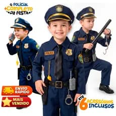 Fantasia Policial Infantil Completa Menino Luxo 6 Acessórios | veste 3 a 10 anos | Envio Imediato