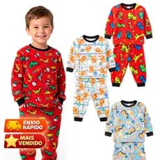Kit 2 Peças Pijama Peluciado Infantil Menino - Quentinho e Aconchegante - 1 a 9 anos - Estampas Divertidas
