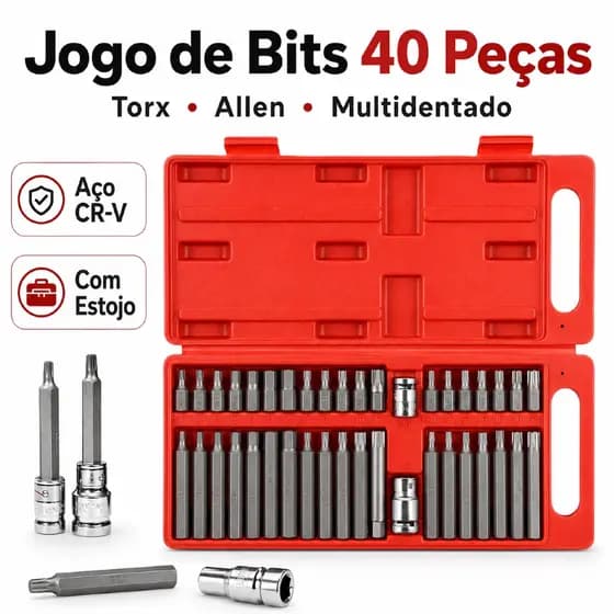 Kit 40 Peças Jogo de Bits Torx e Allen Multidentada com Várias Medidas - Kit Ferramentas para Chave de Fenda