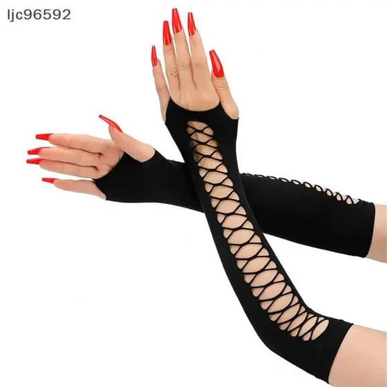 [ljc] Luvas Elásticas De Malha Para Cosplay De Festa Vintage , Boate , Dança , Meio Dedo , Arrastão Divertidas , Feminin