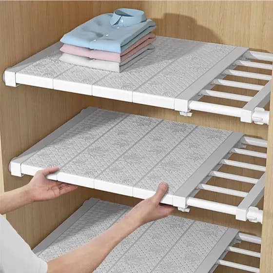 Organizador Prateleira Inteligente Retrátil portátil 53 a 90 cm Aço inoxidável Branca Extensível Largura 30cm