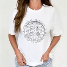 BLUSA T-SHIRT FEMININA MEDALHA DE SÃO BENTO Cristã ,ESTILOSA FÉ