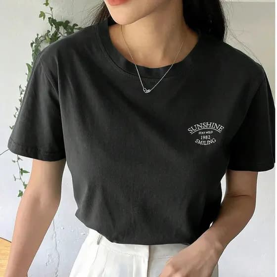 Camiseta SUNSHINE Feminina Tshirt carta gráfica gola redonda Camisa 100% Algodão