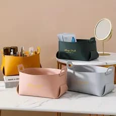 Cesto de couro estilo nórdico. Usado para guardar lanches, maquiagem e produtos de higiene pessoal. ana
