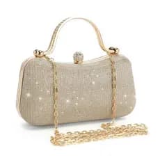 Bolsa Feminina de Festa Luxuosa Madrinha com Corrente e Strass | Casca Dura | Fecho Magnético  ANA