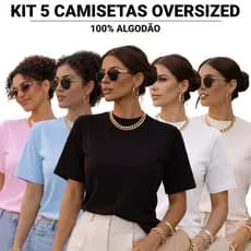 KIT 5 Camiseta Oversized Feminina 100% Algodão Lisa Streetwear Blusa Casual Academia