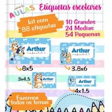 Etiquetas Escolares Personalizadas/tema bluey/material escolar personalizado/kit 88 etiquetas