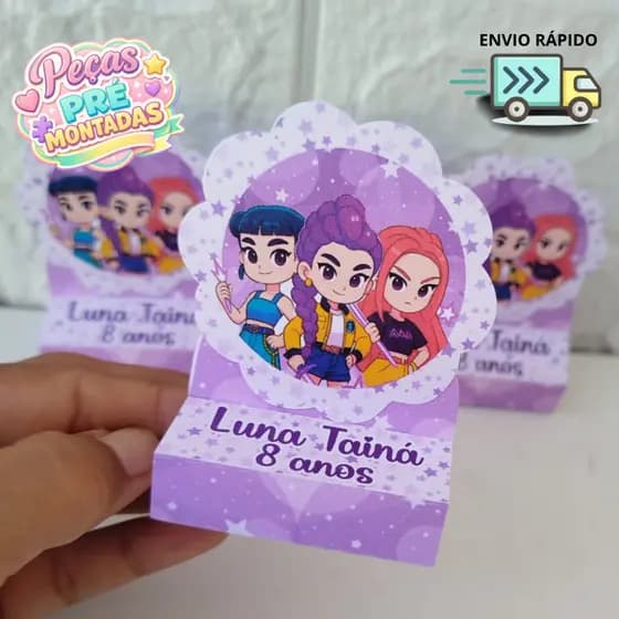 PORTA BIS GUERREIRAS KPOP-PRÉ MONTADO-LEMBRANCINHA PARA ANIVERSÁRIO-PORTA DOCE-KIT FESTA GUERREIRAS KPOP-PERSONALIZADO