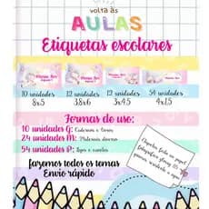 kit 88 etiquetas Escolares Personalizadas Unicornio - resistente a agua -Fazemos qualquer Tema e Tamanho