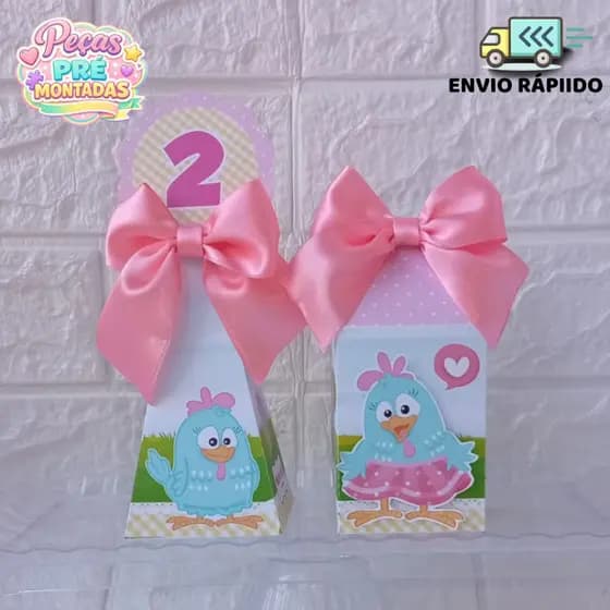 KIT CAIXINHAS MILK E PIRAMIDE GALINHA PINTADINHA ROSA/LEMBRANCINHAS/FESTA INFANTIL