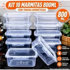 Kit 10  Potes de Marmitas com Travas 800ml BPAFREE Pote Plástico Freezer Microondas Fitness Refeição Organizador
