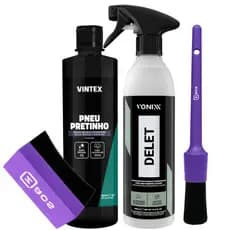 Kit Pneu Pretinho Delet Aplicador Pincel Detail 500ml Vonixx