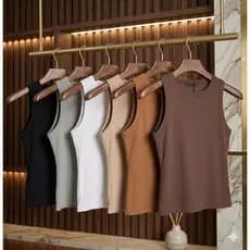 KIT 3 Regatas Blusa Feminina Suplex Duplo Básica Lisa Blogueira Tendencia