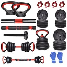 Kit 6 Em 1 Musculação 30kg Halteres Anilhas Barras Kettlebell Ajustáveis Academia Treino em Casa