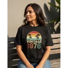 Camiseta Feminina Clássica Vintage 1976 100% Algodão Premium