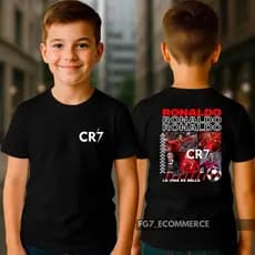 Camiseta Infantil Jogador de Futebol CR7 Cristiano Ronaldo Robozão Real United Algodão