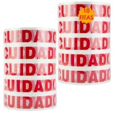 Kit 10 Fitas 500 Metros Cuidado Frágil Larga Caixas Adesiva Durex Embalagens Alta Aderência