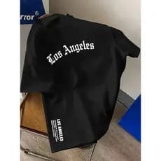 Camiseta Masculina Casual de Algodão com Estampa de Los Angeles Modelagem Regular para o Verão