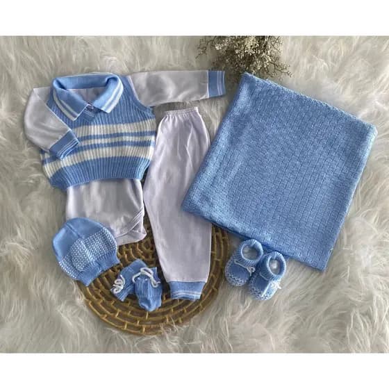 Saída de Maternidade Completa 7 Peças Tricô Premium Bebê
