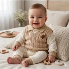 Saída Maternidade Bebê 3 Peças Premium Body Mijão e Colete Tricô Macio Luxo