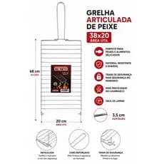 Grelha Articulada Peixe Carne Fácil Limpar Churrasco 38x20