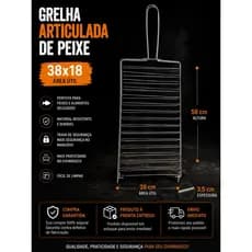 Grelha Articulada Peixe Carne Fácil Limpar Churrasco 30x18